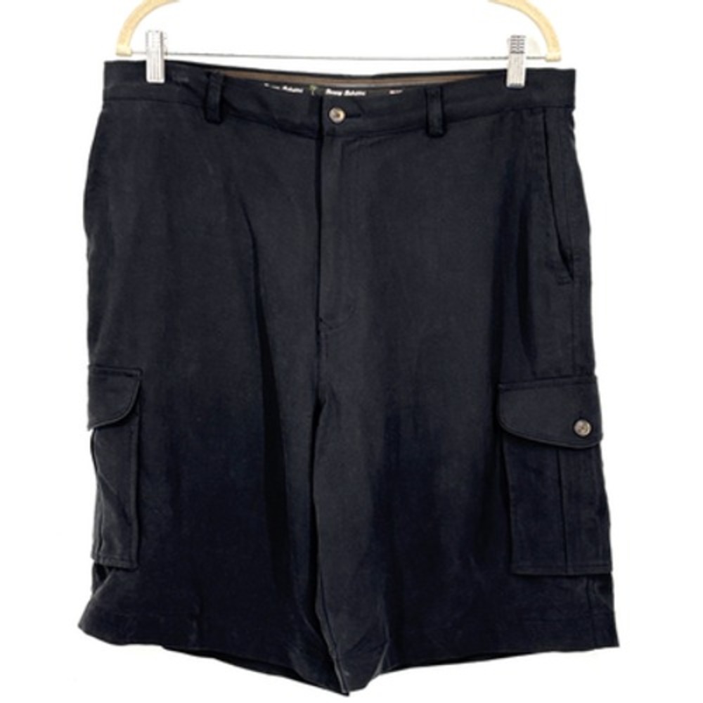 Tommy Bahama Silk Cargo Shorts Mens 36 Black Flat Front Pocket Relaxed Fit